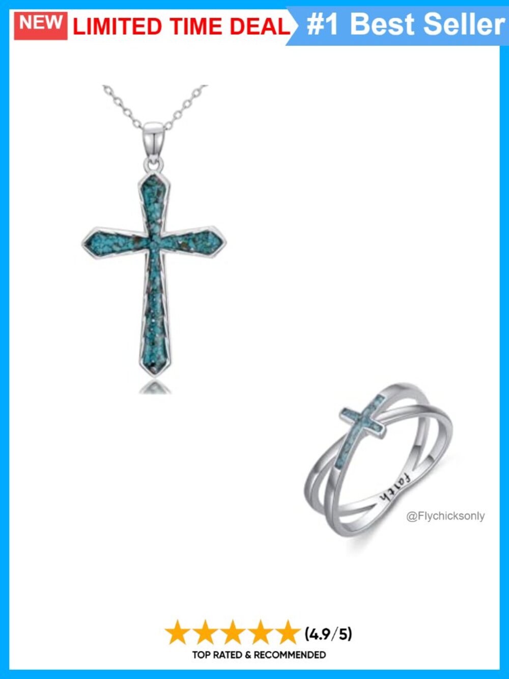 Turquoise Cross Infinity Necklace in 925 Sterling Silver Religious Christian